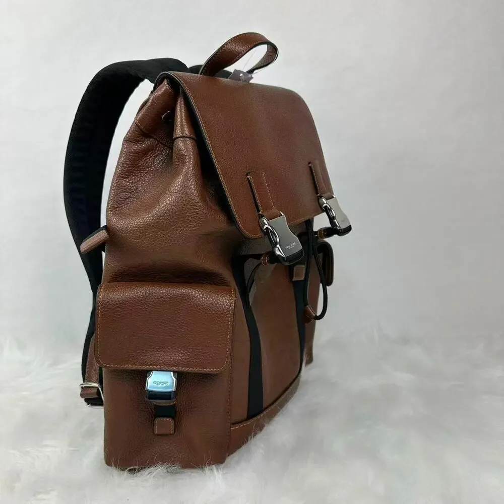 COACH MEN'S Clark Backpack In Refined pebble leather CDC21 Vintage Brown NWT